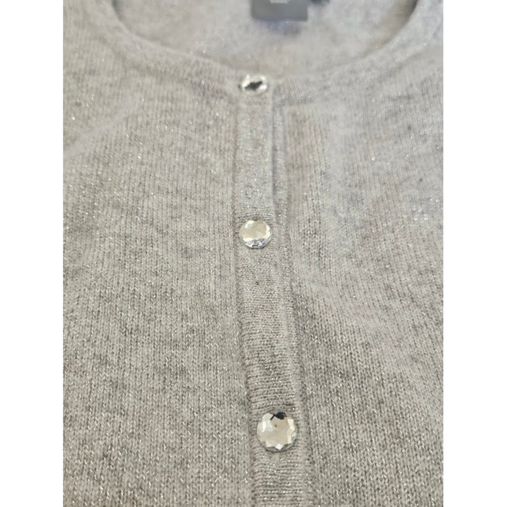 Ann Taylor Cashmere Metallic Shimmer Cardigan Gray Rhinestone Button Medium - Picture 4 of 8